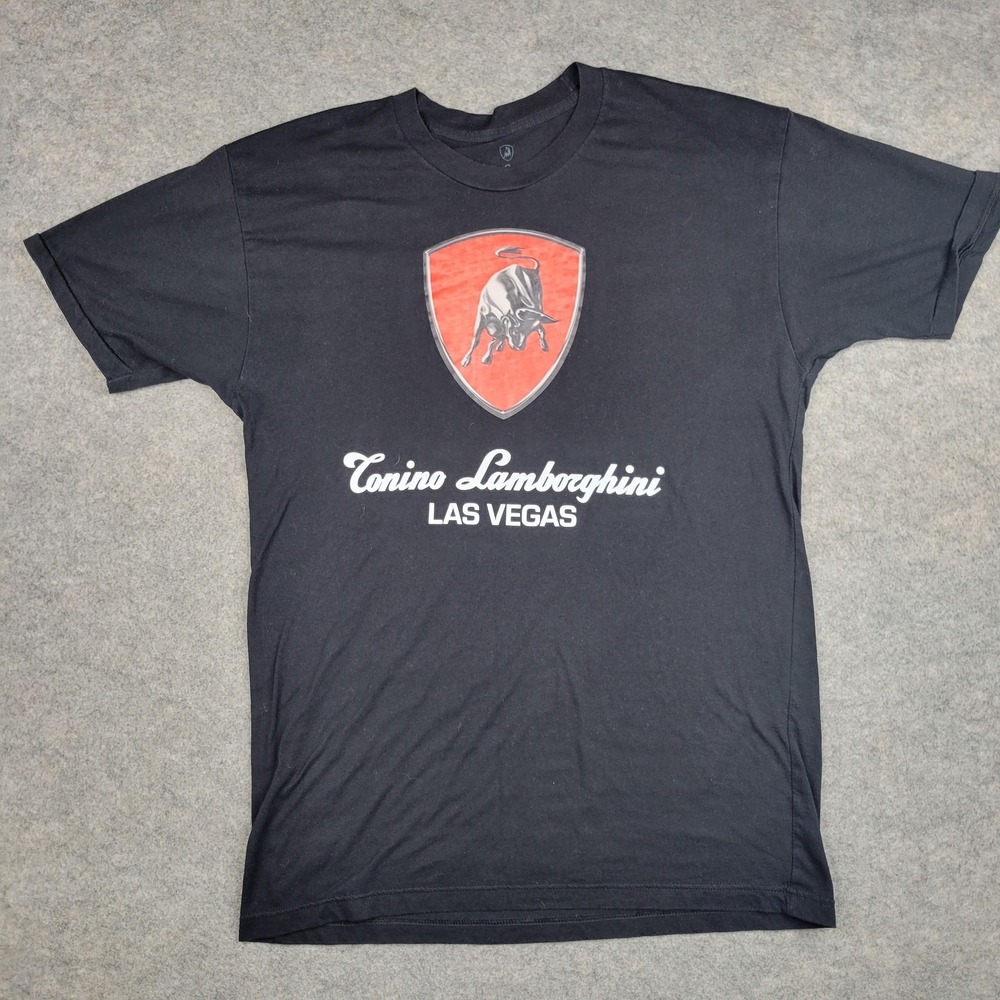 Tonino Lamborghini Shirt Mens Medium Black Las Vegas Graphic Logo Tee Tagless